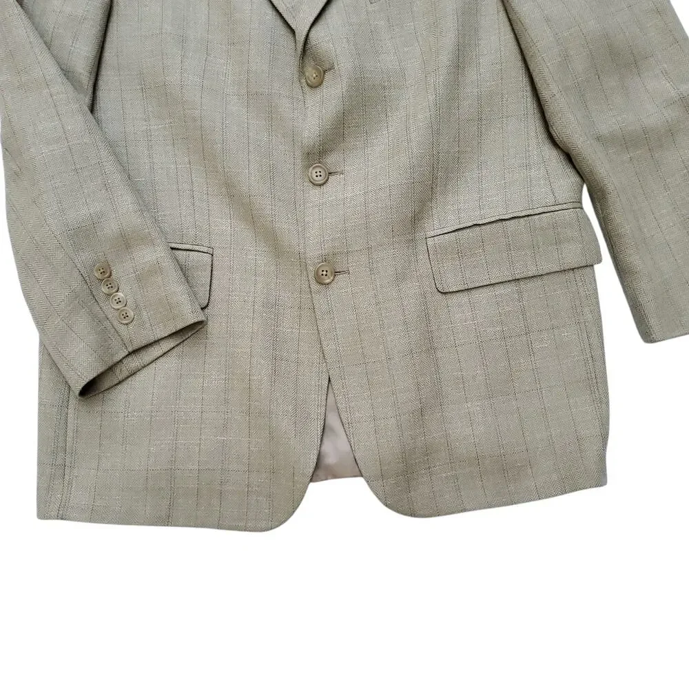 Chaps Ralph Lauren Silk Wool Linen Tan Herringbone Sport Coat Blazer Jacket 41R